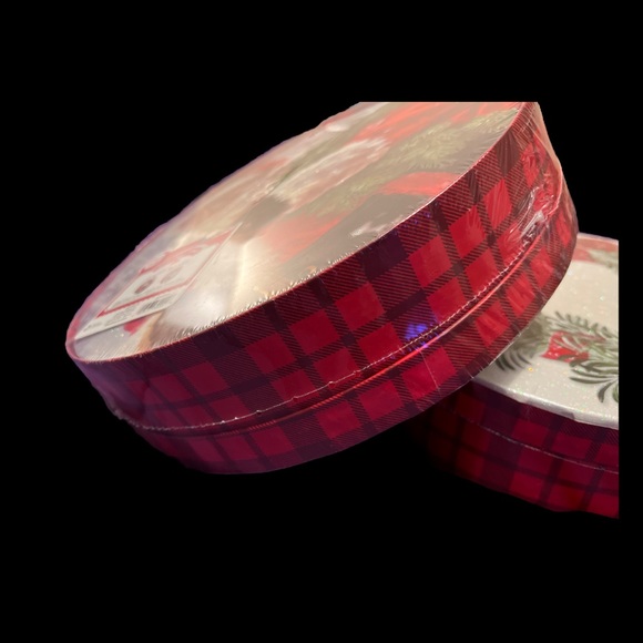 2 LARGE Christmas Gift Boxes, Holiday Cookie Boxes Santa Wreath Buffalo Plaid - Picture 5 of 8